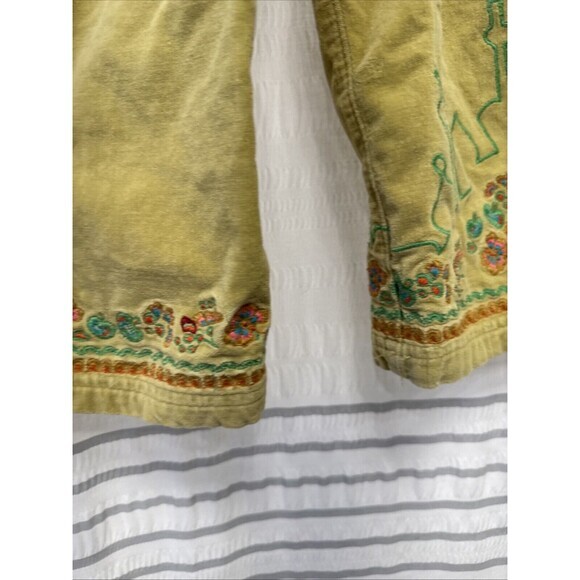 Oilily Velvet Pants Girls 104 (4) Green Flare Embroidered Y2K Hippie Cargo Soft - Picture 2 of 14